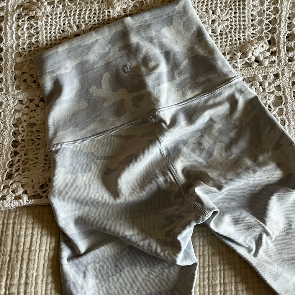 Lululemon leggings. Light grey camo and slighting ribbed material